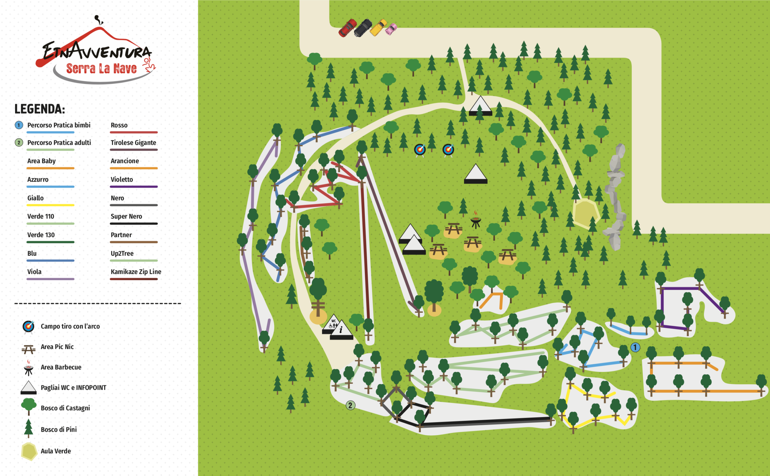 Mappa originale dei percorsi del Parco Avventura EtnAvventura